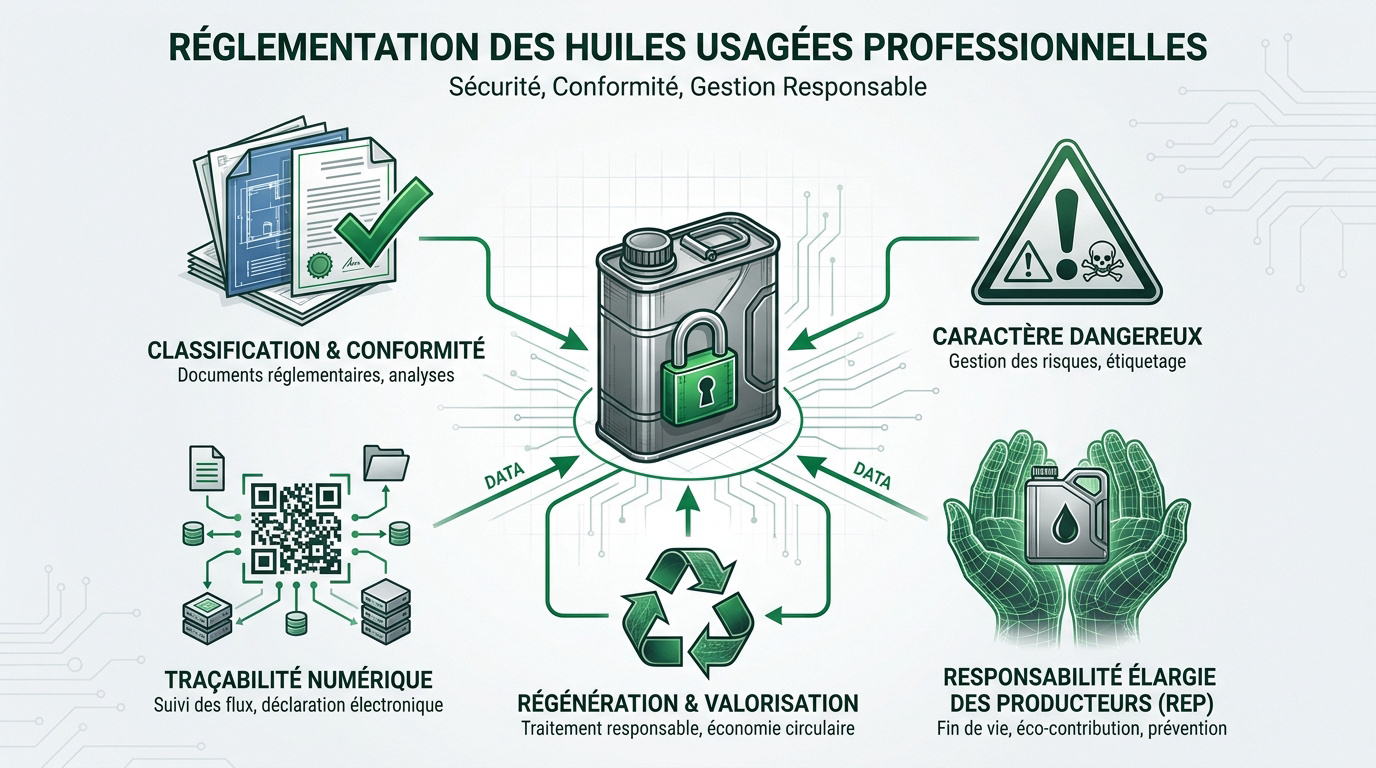 Stockage réglementaire d'huiles usagées en milieu industriel avec bac de rétention