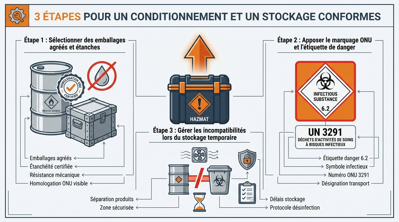 Conditionnement et stockage réglementaire des déchets DASRI UN 3291