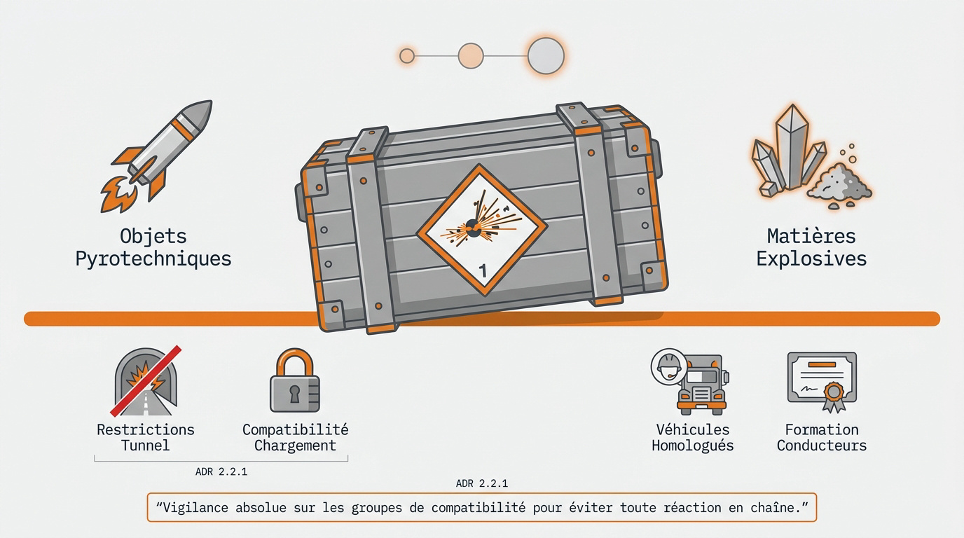 Infographie des divisions de danger de la classe 1 ADR concernant les explosifs