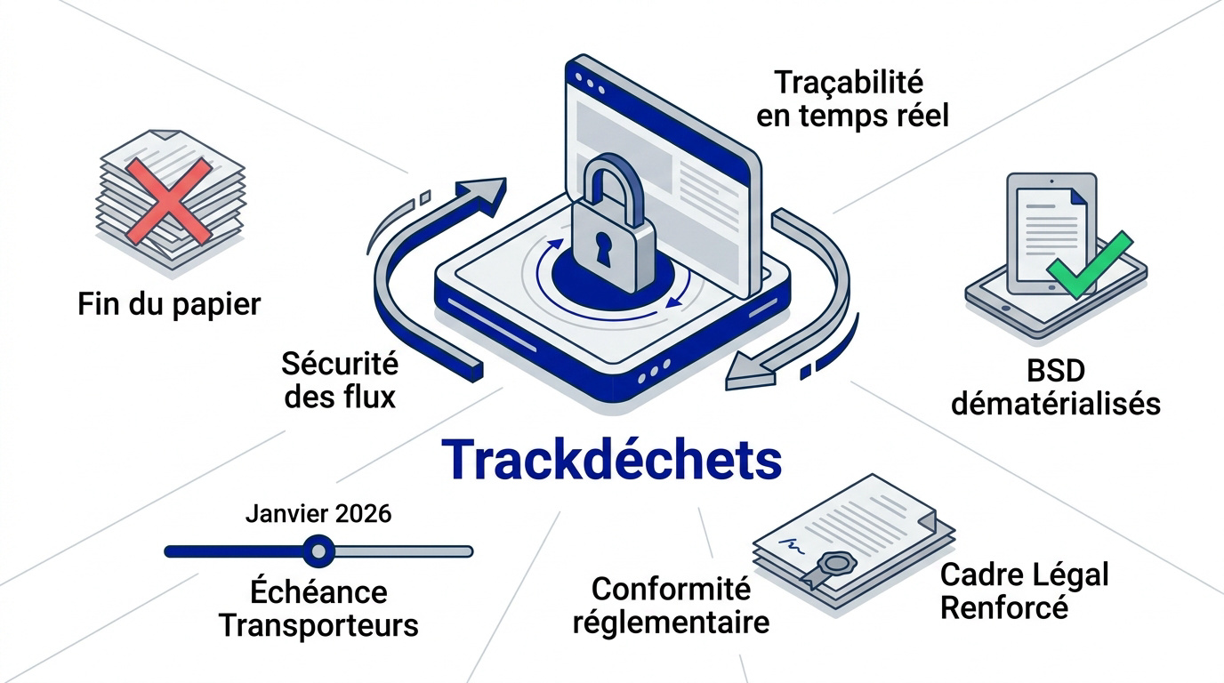 Infographie sur le fonctionnement de la traçabilité numérique avec Trackdéchets