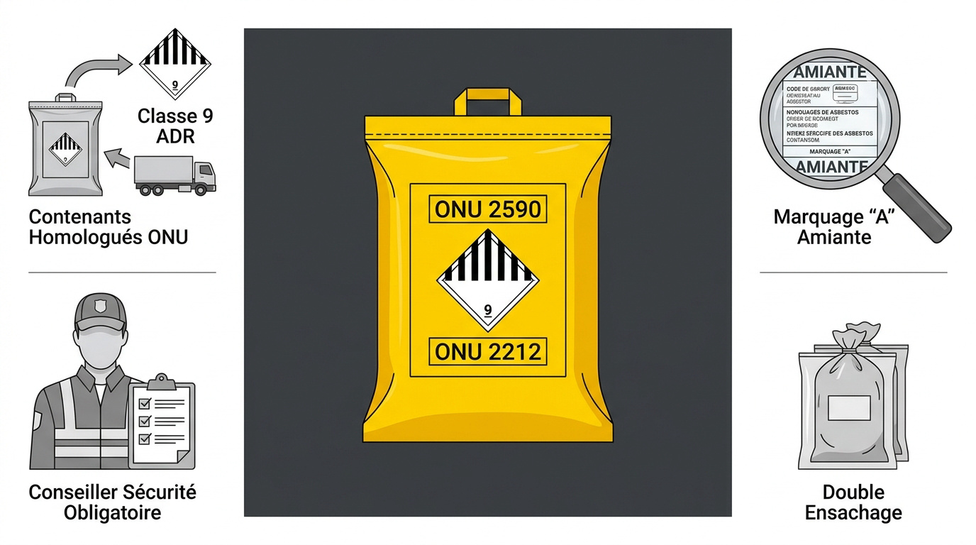 Big bag homologué ONU pour le transport sécurisé de déchets amiantés avec marquage réglementaire