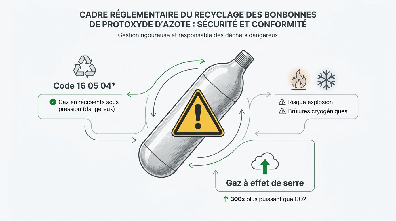 Gestion réglementaire du recyclage des bonbonnes de protoxyde d'azote en milieu professionnel